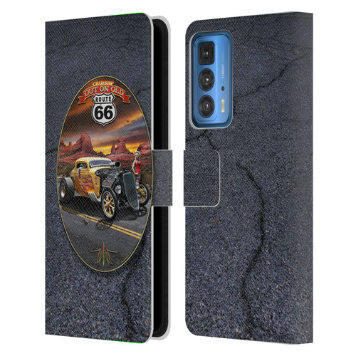 Larry Grossman Retro Collection Route 66 Hot Rod Coupe Leather Book Wallet Case Cover For Motorola Edge (2022)