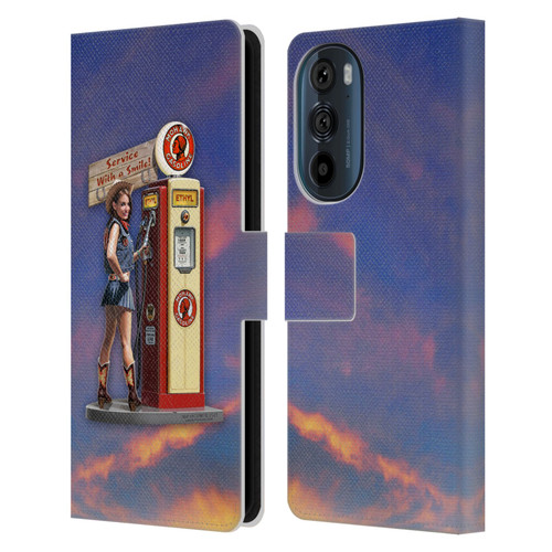 Larry Grossman Retro Collection Gasoline Girl Leather Book Wallet Case Cover For Motorola Edge 30