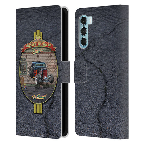Larry Grossman Retro Collection Hot Rods Forever Leather Book Wallet Case Cover For Motorola Edge S30 / Moto G200 5G