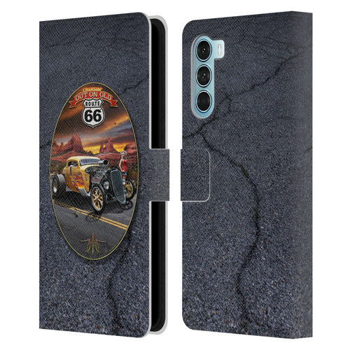 Larry Grossman Retro Collection Route 66 Hot Rod Coupe Leather Book Wallet Case Cover For Motorola Edge S30 / Moto G200 5G