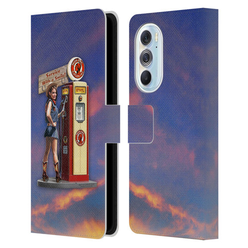 Larry Grossman Retro Collection Gasoline Girl Leather Book Wallet Case Cover For Motorola Edge X30