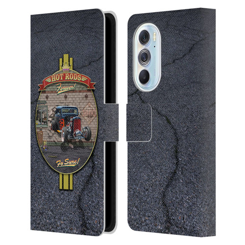 Larry Grossman Retro Collection Hot Rods Forever Leather Book Wallet Case Cover For Motorola Edge X30