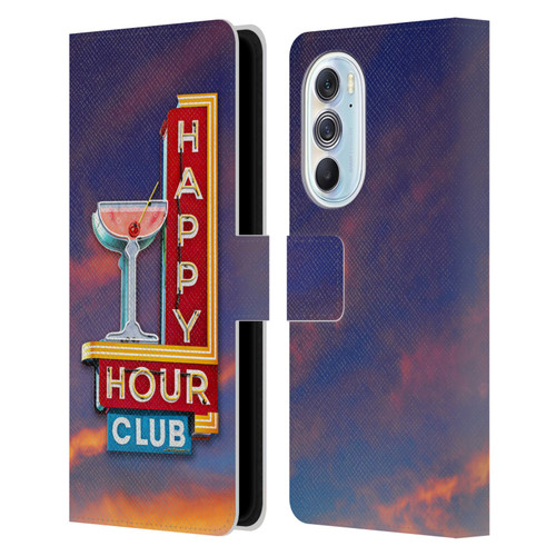 Larry Grossman Retro Collection Happy Hour Club Leather Book Wallet Case Cover For Motorola Edge X30