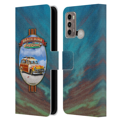 Larry Grossman Retro Collection Beach Bums Surf Patrol Leather Book Wallet Case Cover For Motorola Moto G60 / Moto G40 Fusion