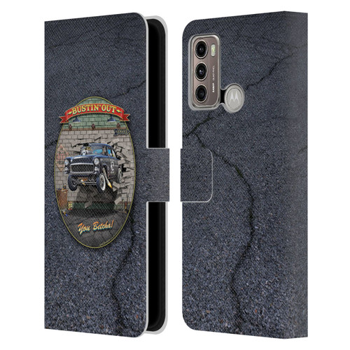 Larry Grossman Retro Collection Bustin' Out '55 Gasser Leather Book Wallet Case Cover For Motorola Moto G60 / Moto G40 Fusion