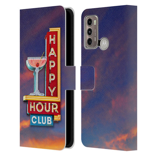 Larry Grossman Retro Collection Happy Hour Club Leather Book Wallet Case Cover For Motorola Moto G60 / Moto G40 Fusion