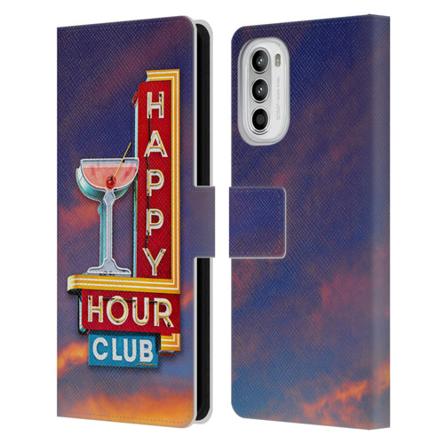 Larry Grossman Retro Collection Happy Hour Club Leather Book Wallet Case Cover For Motorola Moto G52