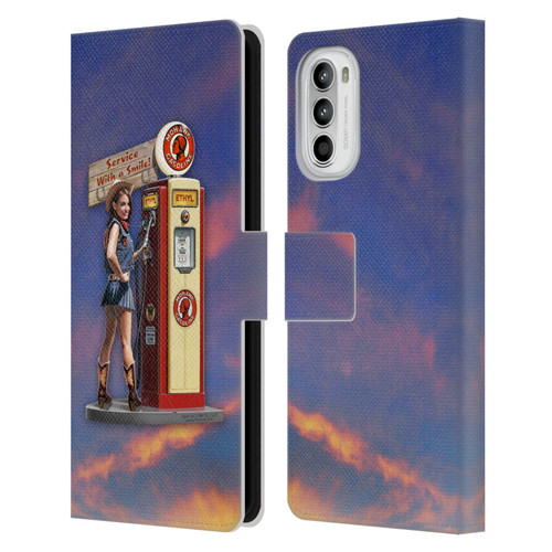 Larry Grossman Retro Collection Gasoline Girl Leather Book Wallet Case Cover For Motorola Moto G52