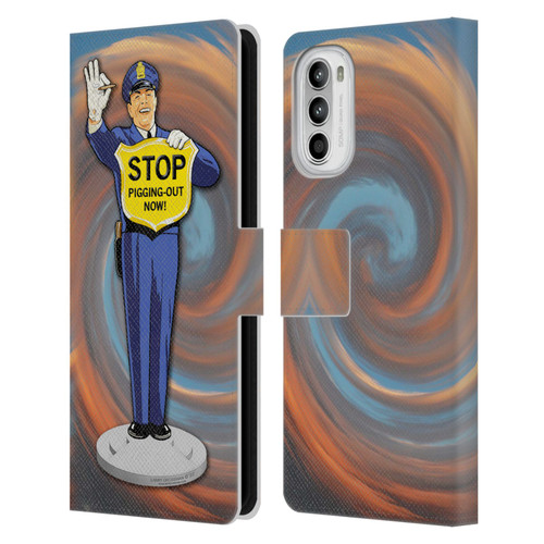Larry Grossman Retro Collection Stop Pigging Out Leather Book Wallet Case Cover For Motorola Moto G52