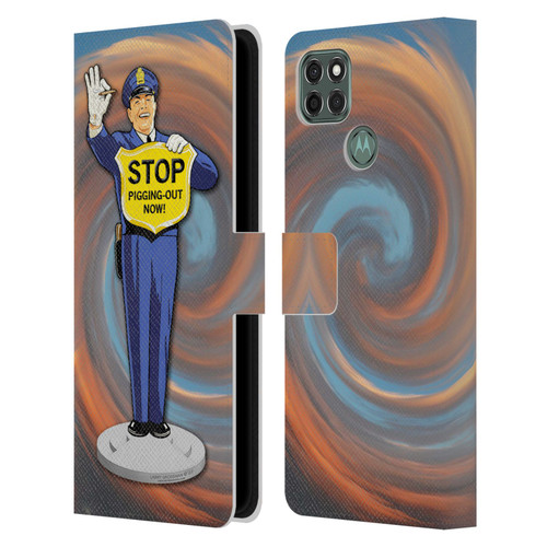 Larry Grossman Retro Collection Stop Pigging Out Leather Book Wallet Case Cover For Motorola Moto G9 Power