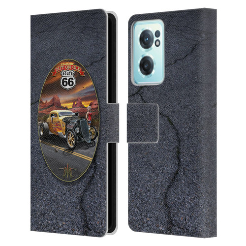 Larry Grossman Retro Collection Route 66 Hot Rod Coupe Leather Book Wallet Case Cover For OnePlus Nord CE 2 5G