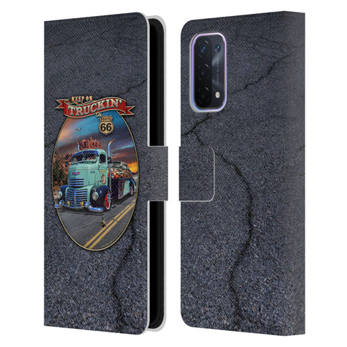Larry Grossman Retro Collection Keep on Truckin' Rt. 66 Leather Book Wallet Case Cover For OPPO A54 5G