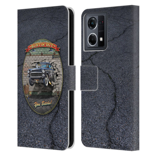 Larry Grossman Retro Collection Bustin' Out '55 Gasser Leather Book Wallet Case Cover For OPPO Reno8 4G