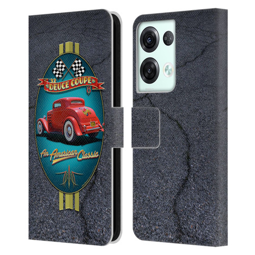 Larry Grossman Retro Collection Deuce Coupe Classic Leather Book Wallet Case Cover For OPPO Reno8 Pro