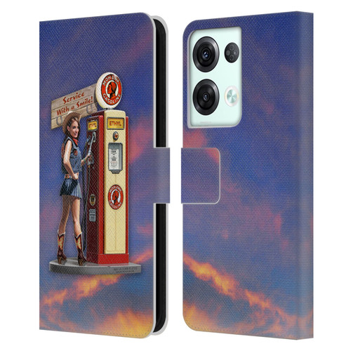 Larry Grossman Retro Collection Gasoline Girl Leather Book Wallet Case Cover For OPPO Reno8 Pro
