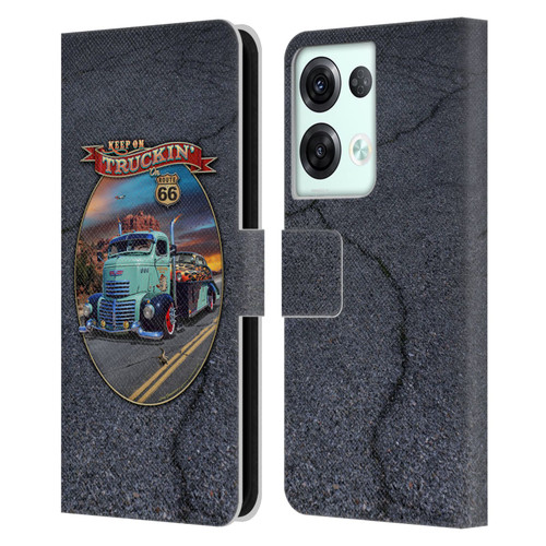 Larry Grossman Retro Collection Keep on Truckin' Rt. 66 Leather Book Wallet Case Cover For OPPO Reno8 Pro