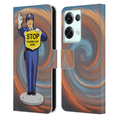 Larry Grossman Retro Collection Stop Pigging Out Leather Book Wallet Case Cover For OPPO Reno8 Pro