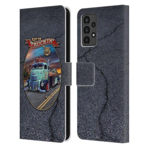 Larry Grossman Retro Collection Keep on Truckin' Rt. 66 Leather Book Wallet Case Cover For Samsung Galaxy A13 (2022)