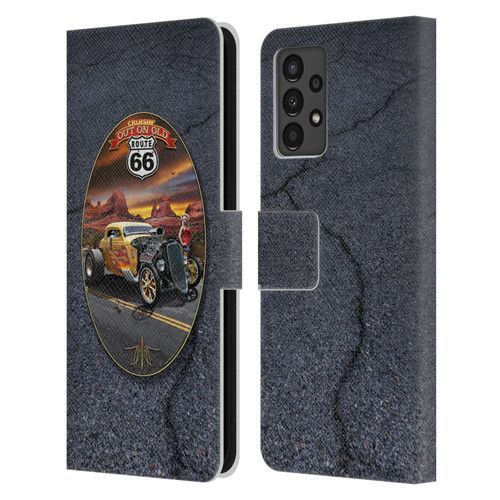 Larry Grossman Retro Collection Route 66 Hot Rod Coupe Leather Book Wallet Case Cover For Samsung Galaxy A13 (2022)
