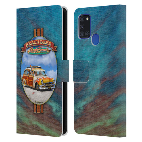 Larry Grossman Retro Collection Beach Bums Surf Patrol Leather Book Wallet Case Cover For Samsung Galaxy A21s (2020)