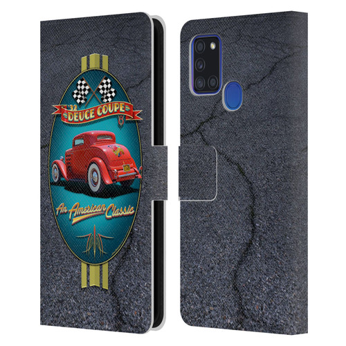 Larry Grossman Retro Collection Deuce Coupe Classic Leather Book Wallet Case Cover For Samsung Galaxy A21s (2020)