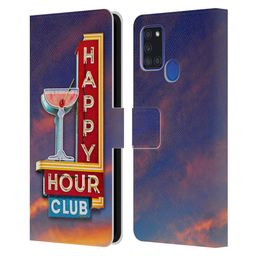 Larry Grossman Retro Collection Happy Hour Club Leather Book Wallet Case Cover For Samsung Galaxy A21s (2020)