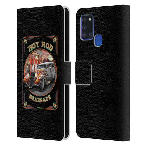Larry Grossman Retro Collection Hot Rod Renegade Leather Book Wallet Case Cover For Samsung Galaxy A21s (2020)