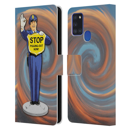 Larry Grossman Retro Collection Stop Pigging Out Leather Book Wallet Case Cover For Samsung Galaxy A21s (2020)