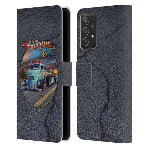 Larry Grossman Retro Collection Keep on Truckin' Rt. 66 Leather Book Wallet Case Cover For Samsung Galaxy A52 / A52s / 5G (2021)