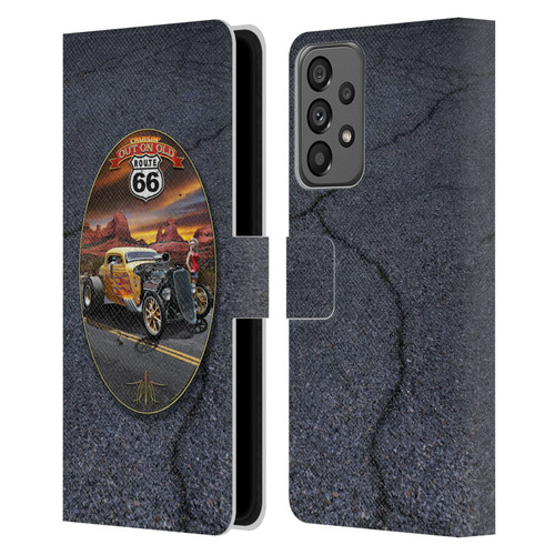 Larry Grossman Retro Collection Route 66 Hot Rod Coupe Leather Book Wallet Case Cover For Samsung Galaxy A73 5G (2022)