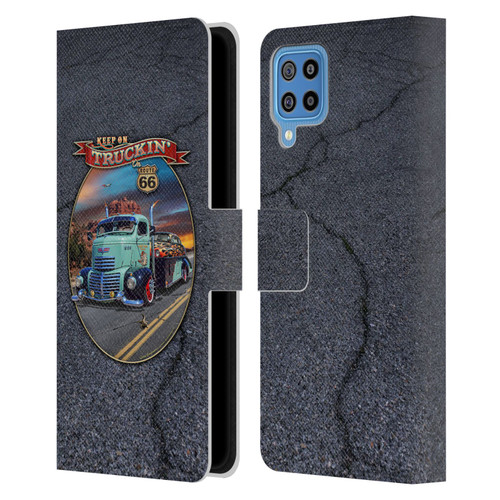 Larry Grossman Retro Collection Keep on Truckin' Rt. 66 Leather Book Wallet Case Cover For Samsung Galaxy F22 (2021)