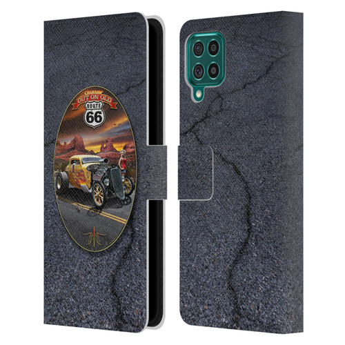 Larry Grossman Retro Collection Route 66 Hot Rod Coupe Leather Book Wallet Case Cover For Samsung Galaxy F62 (2021)