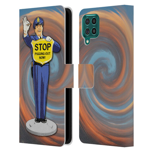Larry Grossman Retro Collection Stop Pigging Out Leather Book Wallet Case Cover For Samsung Galaxy F62 (2021)