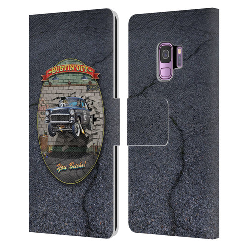 Larry Grossman Retro Collection Bustin' Out '55 Gasser Leather Book Wallet Case Cover For Samsung Galaxy S9