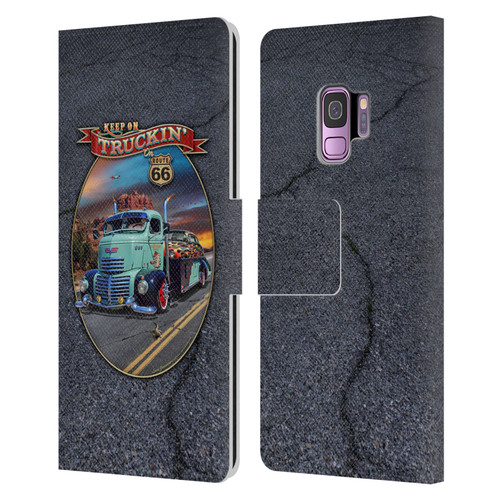 Larry Grossman Retro Collection Keep on Truckin' Rt. 66 Leather Book Wallet Case Cover For Samsung Galaxy S9
