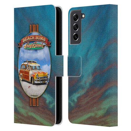 Larry Grossman Retro Collection Beach Bums Surf Patrol Leather Book Wallet Case Cover For Samsung Galaxy S21 FE 5G