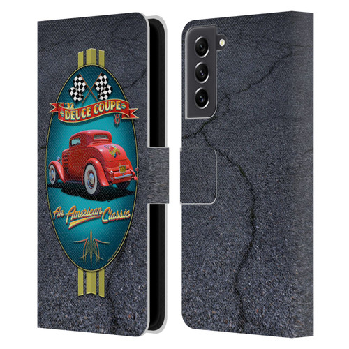 Larry Grossman Retro Collection Deuce Coupe Classic Leather Book Wallet Case Cover For Samsung Galaxy S21 FE 5G