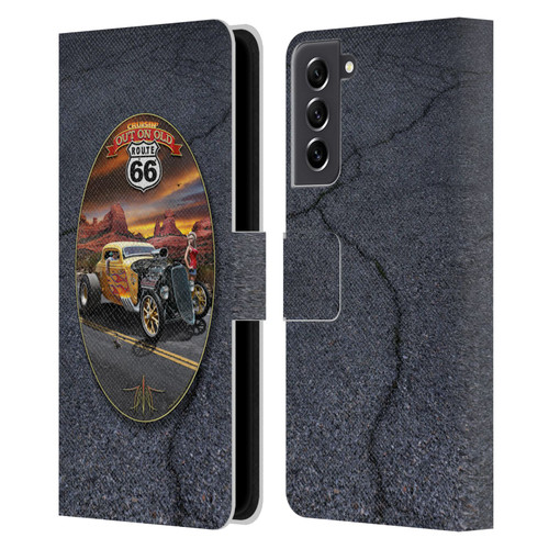 Larry Grossman Retro Collection Route 66 Hot Rod Coupe Leather Book Wallet Case Cover For Samsung Galaxy S21 FE 5G