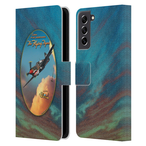 Larry Grossman Retro Collection P-40 Warhawk Flying Tiger Leather Book Wallet Case Cover For Samsung Galaxy S21 FE 5G