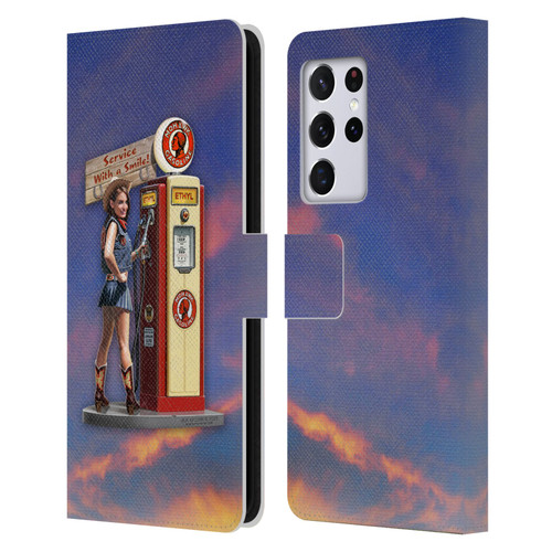 Larry Grossman Retro Collection Gasoline Girl Leather Book Wallet Case Cover For Samsung Galaxy S21 Ultra 5G