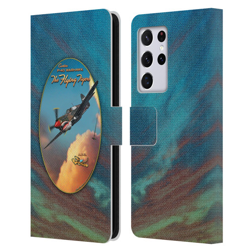 Larry Grossman Retro Collection P-40 Warhawk Flying Tiger Leather Book Wallet Case Cover For Samsung Galaxy S21 Ultra 5G