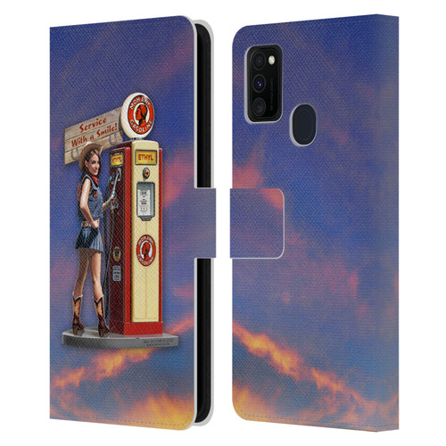Larry Grossman Retro Collection Gasoline Girl Leather Book Wallet Case Cover For Samsung Galaxy M30s (2019)/M21 (2020)
