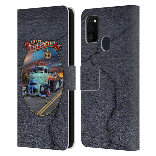 Larry Grossman Retro Collection Keep on Truckin' Rt. 66 Leather Book Wallet Case Cover For Samsung Galaxy M30s (2019)/M21 (2020)