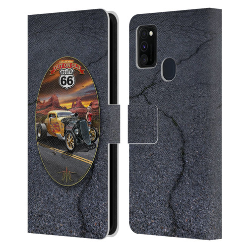 Larry Grossman Retro Collection Route 66 Hot Rod Coupe Leather Book Wallet Case Cover For Samsung Galaxy M30s (2019)/M21 (2020)