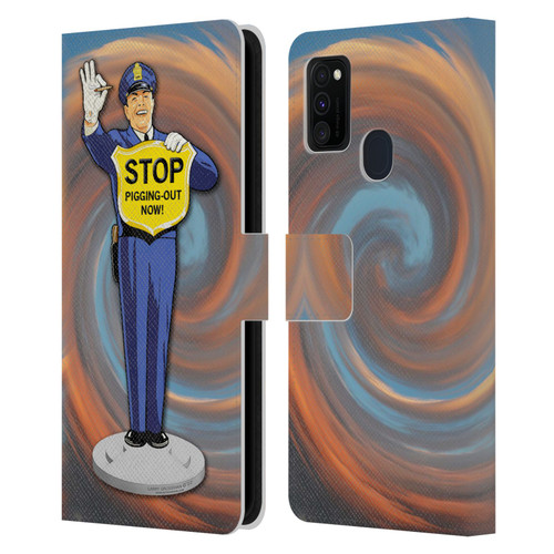 Larry Grossman Retro Collection Stop Pigging Out Leather Book Wallet Case Cover For Samsung Galaxy M30s (2019)/M21 (2020)
