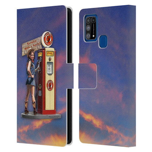 Larry Grossman Retro Collection Gasoline Girl Leather Book Wallet Case Cover For Samsung Galaxy M31 (2020)