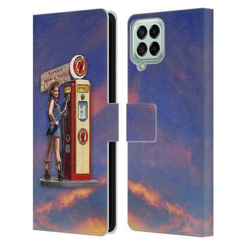 Larry Grossman Retro Collection Gasoline Girl Leather Book Wallet Case Cover For Samsung Galaxy M53 (2022)