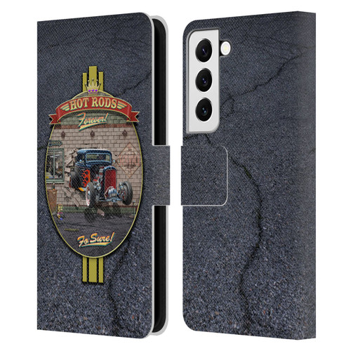Larry Grossman Retro Collection Hot Rods Forever Leather Book Wallet Case Cover For Samsung Galaxy S22 5G