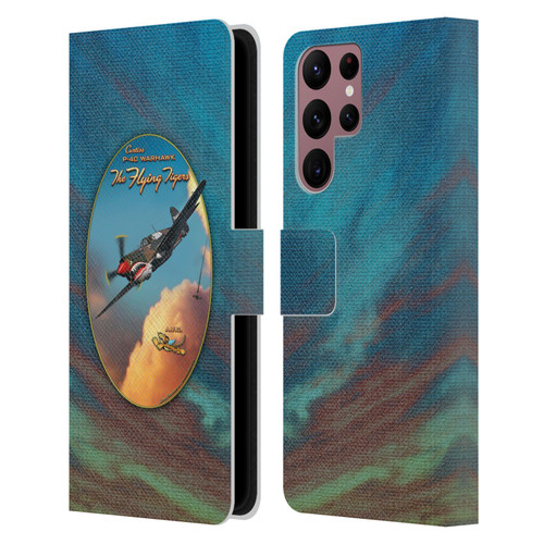 Larry Grossman Retro Collection P-40 Warhawk Flying Tiger Leather Book Wallet Case Cover For Samsung Galaxy S22 Ultra 5G