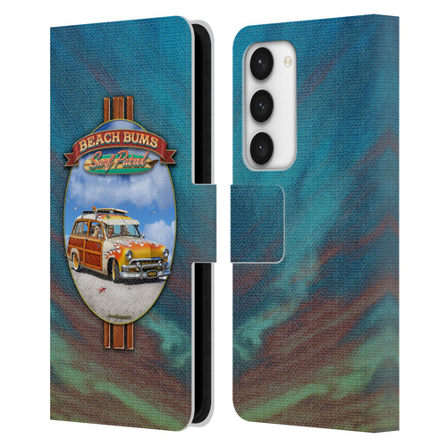 Larry Grossman Retro Collection Beach Bums Surf Patrol Leather Book Wallet Case Cover For Samsung Galaxy S23 5G